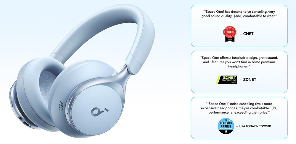 Anker Soundcore Space One Kopfhörer, Aktive Geräuschunterdrückung, App-Steuerung, 40 Stunden Akkulaufzeit mit ANC, Bluetooth 5.3 – Schwarz