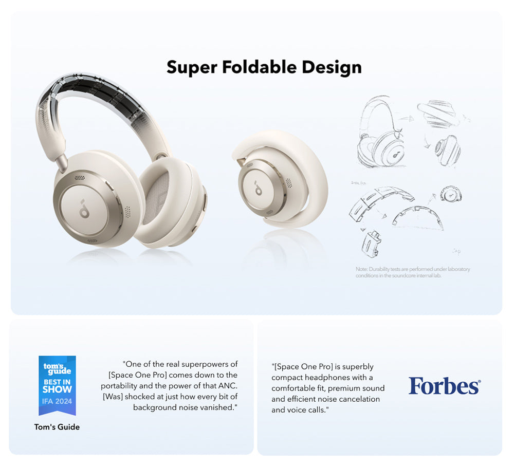 Anker Soundcore Space One Pro Kopfhörer, adaptive Geräuschunterdrückung (ANC), 40 Stunden Akkulaufzeit (ANC an), hochauflösendes kabelloses Audio, ultraschnelles Laden – Schwarz
