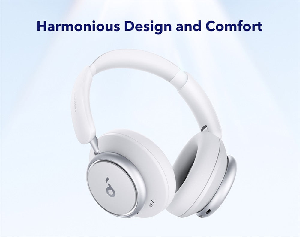 Anker Soundcore Space Q45 Kopfhörer, adaptive Geräuschunterdrückung (ANC), 50 Stunden Akkulaufzeit (ANC an), Bluetooth 5.3, App-Steuerung – Weiß