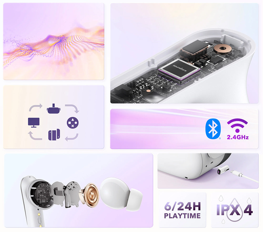 Auriculares inalámbricos para juegos Anker Soundcore VR P10 TWS, compatibles con Meta Quest 2, Steam Deck, PS4, PS5, PC, Switch - Blanco