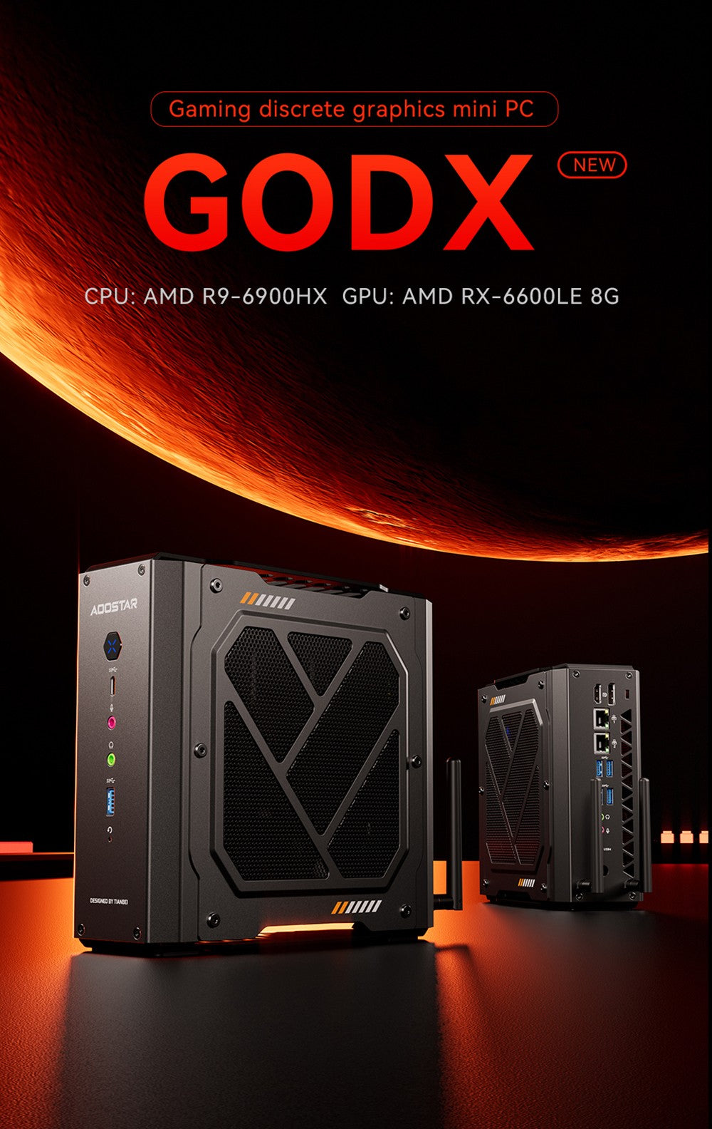 AOOSTAR GODX Gaming Mini PC with Discrete GPU, AMD Ryzen 9 6900HX CPU 8 Core 4.9GHz, AMD Radeon RX 6600LE GPU 8GB 128bit, 32GB RAM 1TB SSD, WiFi6, 2*2.5G LAN, 5*USB3.2, 1*USB4, 1*Type-C, 1*DP, 1*HDMI, 2*Headphone Jack, 2*Microphone Port - EU Plug