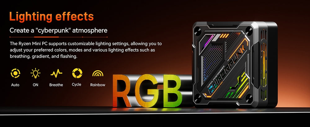 Mini PC para juegos MN78 con luz RGB, AMD Ryzen 7 7840HS de ocho núcleos y 16 hilos hasta 5,1 GHz, 16 GB de RAM DDR5, SSD M.2 de 512 GB, Windows 11 Pro, WiFi 6, Bluetooth 5.2, HDMI, USB4, DP 4K@60Hz, triple pantalla, USB4*1, USB3.2*2, USB2.0*2, HDMI*1, LAN*2 - Negro, UE