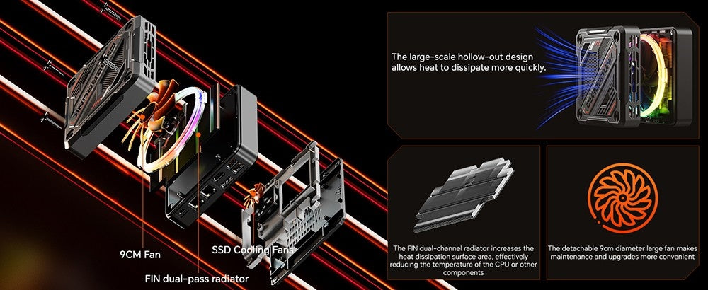 Mini PC para juegos MN78 con luz RGB, AMD Ryzen 7 7840HS de ocho núcleos y 16 hilos hasta 5,1 GHz, 16 GB de RAM DDR5, SSD M.2 de 512 GB, Windows 11 Pro, WiFi 6, Bluetooth 5.2, HDMI, USB4, DP 4K@60Hz, triple pantalla, USB4*1, USB3.2*2, USB2.0*2, HDMI*1, LAN*2 - Negro, UE