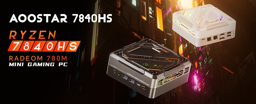 Mini PC para juegos MN78 con luz RGB, AMD Ryzen 7 7840HS de ocho núcleos y 16 hilos hasta 5,1 GHz, 16 GB de RAM DDR5, SSD M.2 de 512 GB, Windows 11 Pro, WiFi 6, Bluetooth 5.2, HDMI, USB4, DP 4K@60Hz, triple pantalla, USB4*1, USB3.2*2, USB2.0*2, HDMI*1, LAN*2 - Negro, UE