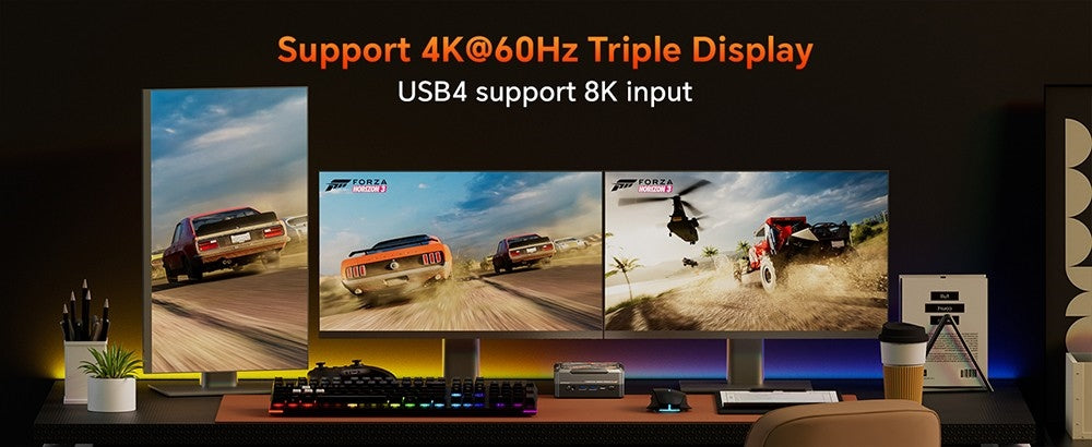 Mini PC para juegos MN78 con luz RGB, AMD Ryzen 7 7840HS de ocho núcleos y 16 hilos hasta 5,1 GHz, 16 GB de RAM DDR5, SSD M.2 de 512 GB, Windows 11 Pro, WiFi 6, Bluetooth 5.2, HDMI, USB4, DP 4K@60Hz, triple pantalla, USB4*1, USB3.2*2, USB2.0*2, HDMI*1, LAN*2 - Negro, UE
