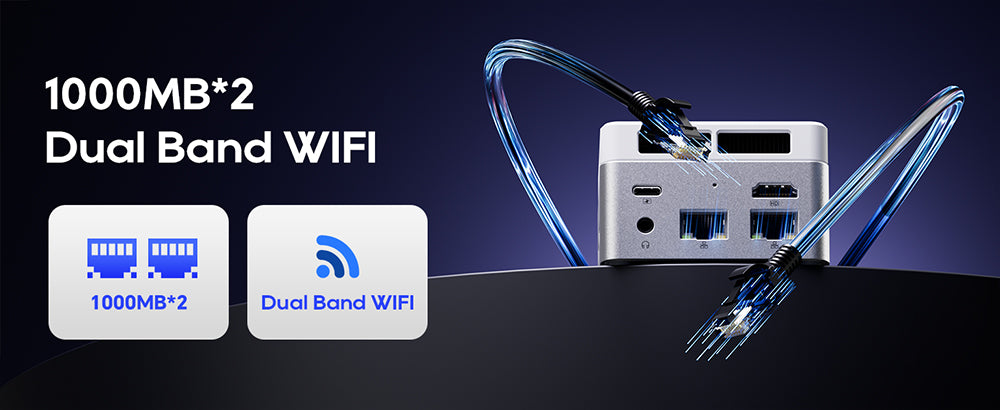 AOOSTAR T8 Mini PC (Estación de acoplamiento gratuita), Intel N100 4 núcleos máx. 3,4 GHz, 12 GB de RAM LPDDR5, SSD de 256 GB, admite pantalla dual 4K a 60 Hz, WiFi de doble banda, 1*Type-C con todas las funciones, 2*USB3.0, 2*USB2.0, 1*HDMI, 2*LAN de 1000 Mbps, 1*conector de audio, cargador GaN de 35 W.