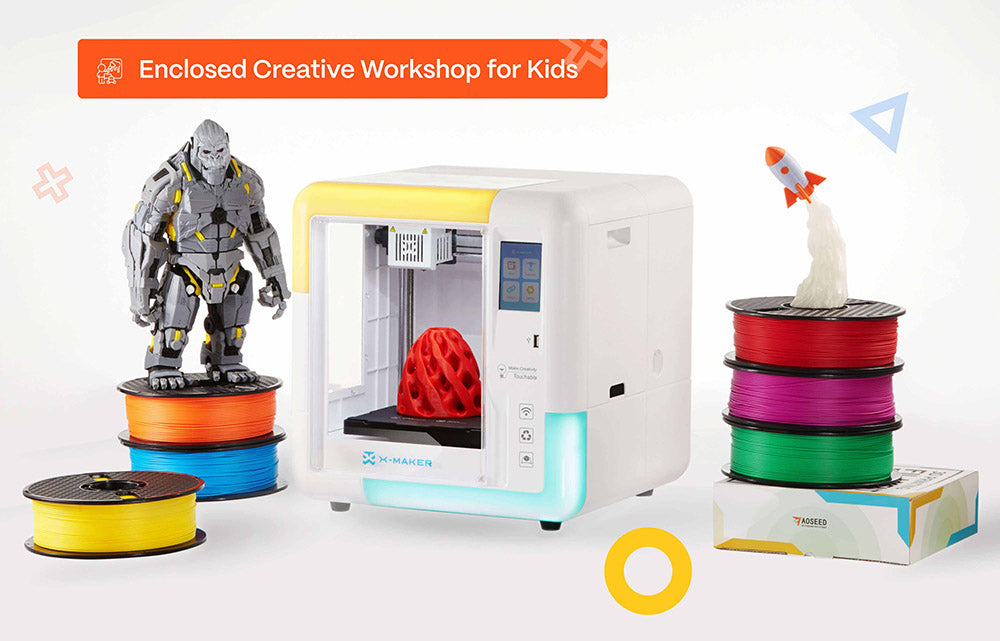 AOSEED X-MAKER 3D-Drucker für Kinder und Anfänger, nivellierungsfreies Druckbett, WLAN-Druck, extrem leise, App-Steuerung, unterstützt PLA/ABS-Filament