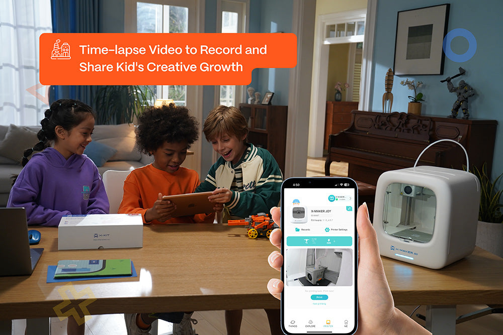 AOSEED X-MAKER JOY 3D-Drucker für Kinder, KI-Sprachsteuerung, intelligente App-Steuerung, Zeitraffer-Video, Mini-Programm