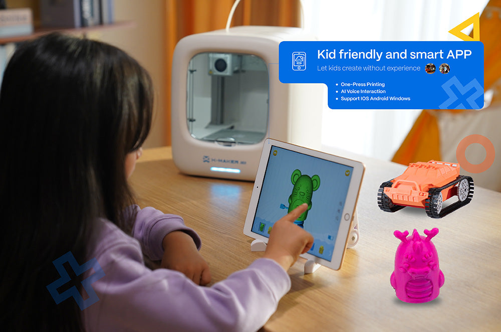 AOSEED X-MAKER JOY 3D-Drucker für Kinder, KI-Sprachsteuerung, intelligente App-Steuerung, Zeitraffer-Video, Mini-Programm