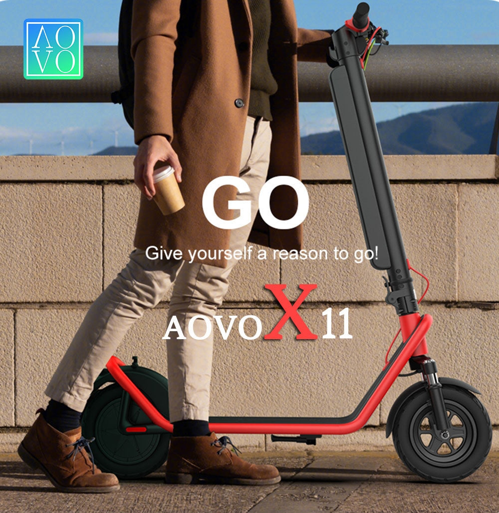 AOVO X11 Elektroroller, 10-Zoll-Reifen, 450-W-Motor, 36-V-13-Ah-Akku (herausnehmbar), 35 km/h Höchstgeschwindigkeit, 50 km Reichweite – Rot