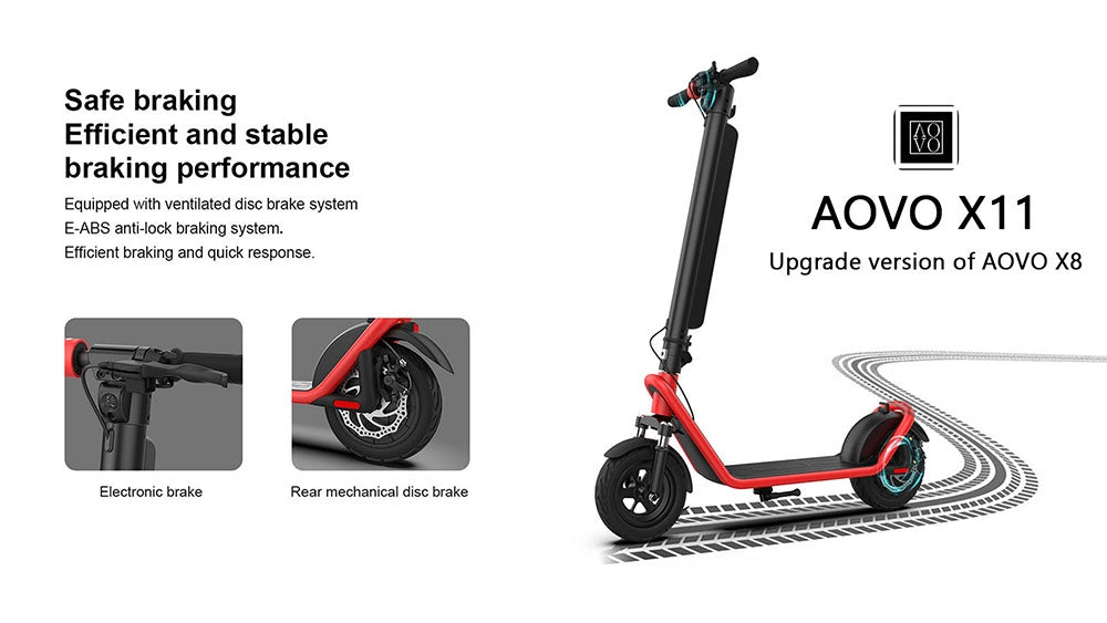 AOVO X11 Elektroroller, 10-Zoll-Reifen, 450-W-Motor, 36-V-13-Ah-Akku (herausnehmbar), 35 km/h Höchstgeschwindigkeit, 50 km Reichweite – Rot