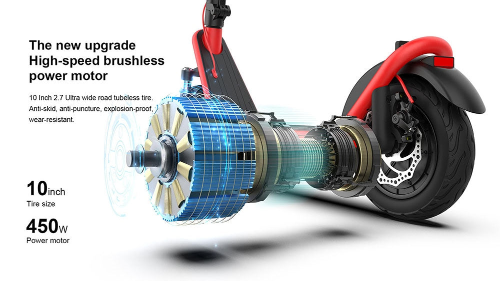 AOVO X11 Elektroroller, 10-Zoll-Reifen, 450-W-Motor, 36-V-13-Ah-Akku (herausnehmbar), 35 km/h Höchstgeschwindigkeit, 50 km Reichweite – Rot