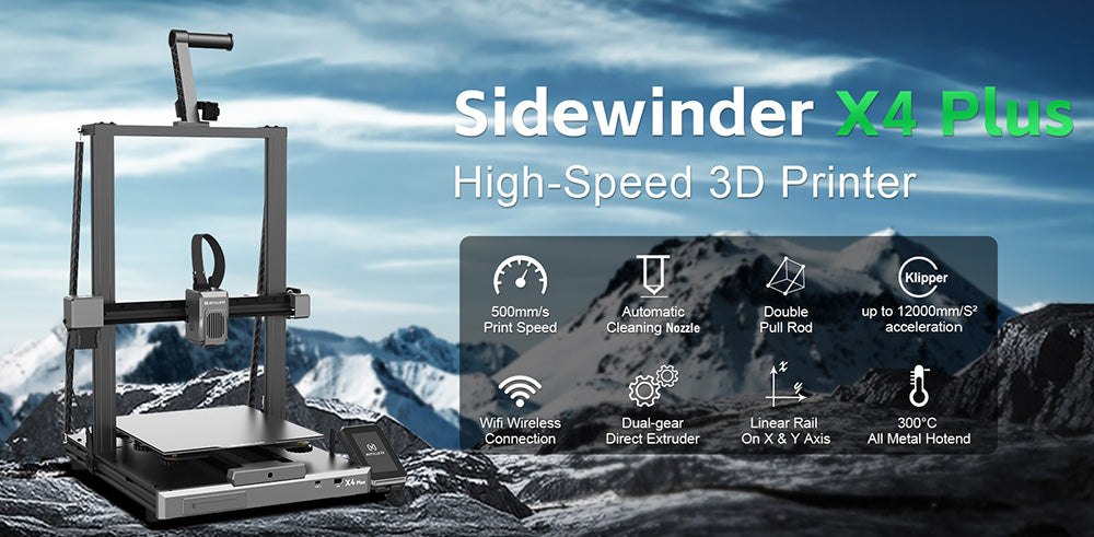 Impresora 3D Artillery Sidewinder X4 Plus, 300*300*400mm, velocidad de impresión 500mm/s, guía lineal metálica XY, nivelación automática, ventiladores de refrigeración eficientes de 8000 rpm.
