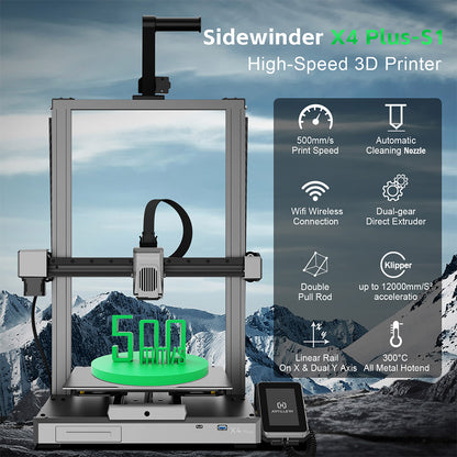 Artillery Sidewinder X4 Plus S1 3D Printer, 300*300*400mm, 500mm/s Print Speed, 300℃ High-temp Printing, XY-Metal Linear Guide Rail, Auto Levelling, 8000rpm Efficient Cooling Fans