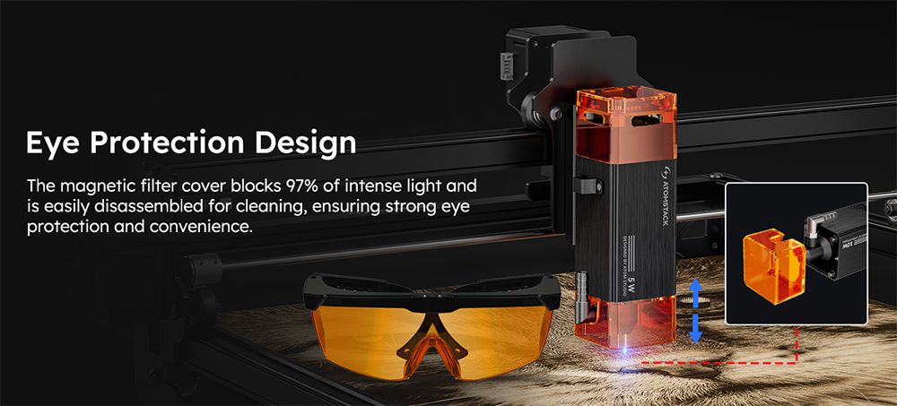 Grabador láser ATOMSTACK A5 Pro V2 de 5 W, alta velocidad de 400 mm/s, precisión de 0,01 mm, madera de 5 mm y acrílico negro de 3 mm en una sola pasada, 410 x 380 mm.