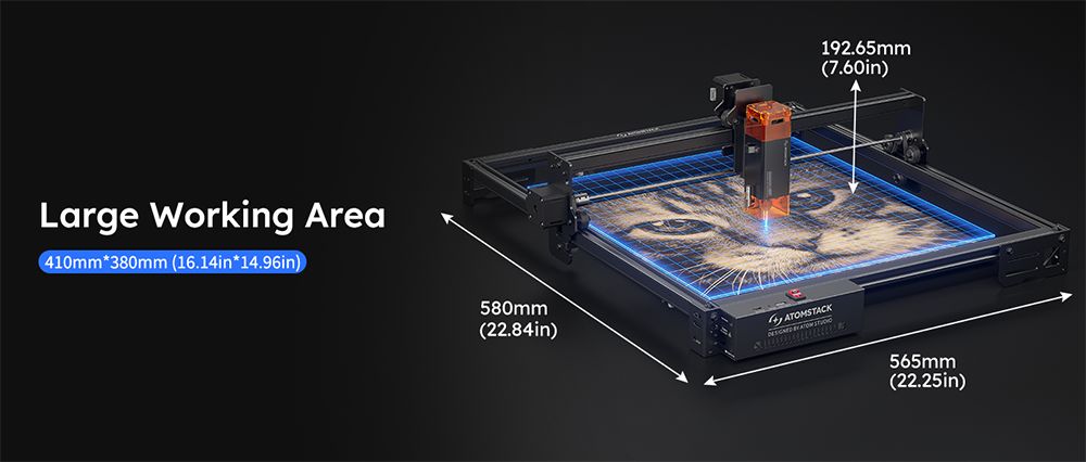 Grabador láser ATOMSTACK A5 Pro V2 de 5 W, alta velocidad de 400 mm/s, precisión de 0,01 mm, madera de 5 mm y acrílico negro de 3 mm en una sola pasada, 410 x 380 mm.
