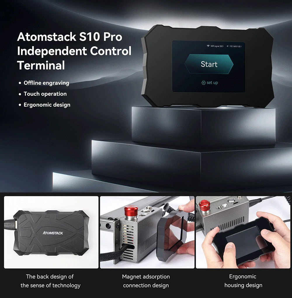 Grabador y cortador láser ATOMSTACK S10 Pro de 10 W, potencia de la máquina de 50 W, enfoque fijo, punto comprimido de 0,08 x 0,06 mm, funcionamiento sin conexión, 410 x 400 mm