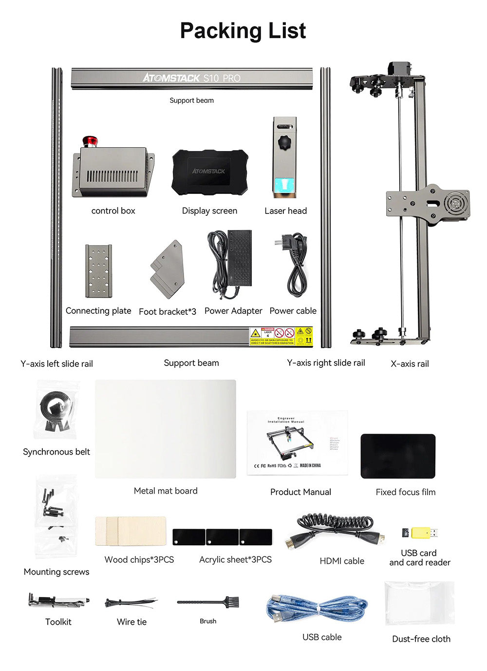 Grabador y cortador láser ATOMSTACK S10 Pro de 10 W, potencia de la máquina de 50 W, enfoque fijo, punto comprimido de 0,08 x 0,06 mm, funcionamiento sin conexión, 410 x 400 mm