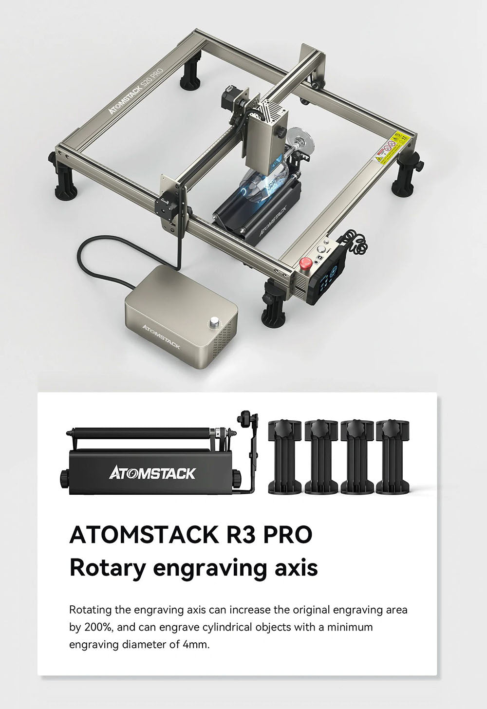 ATOMSTACK S20 Pro Grabador Láser de 20W con Kits de Asistencia de Aire, Enfoque Automático, Láser de Diodo de Cuatro Núcleos, Grabado sin Conexión - EE. UU.