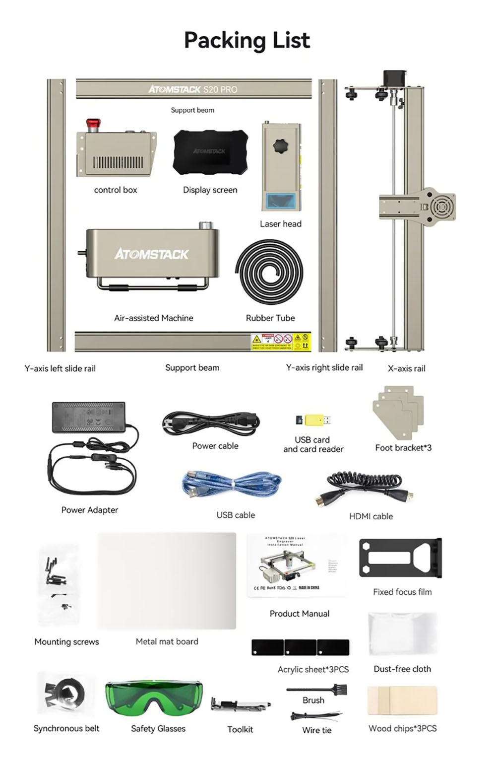 ATOMSTACK S20 Pro Grabador Láser de 20W con Kits de Asistencia de Aire, Enfoque Automático, Láser de Diodo de Cuatro Núcleos, Grabado sin Conexión - EE. UU.