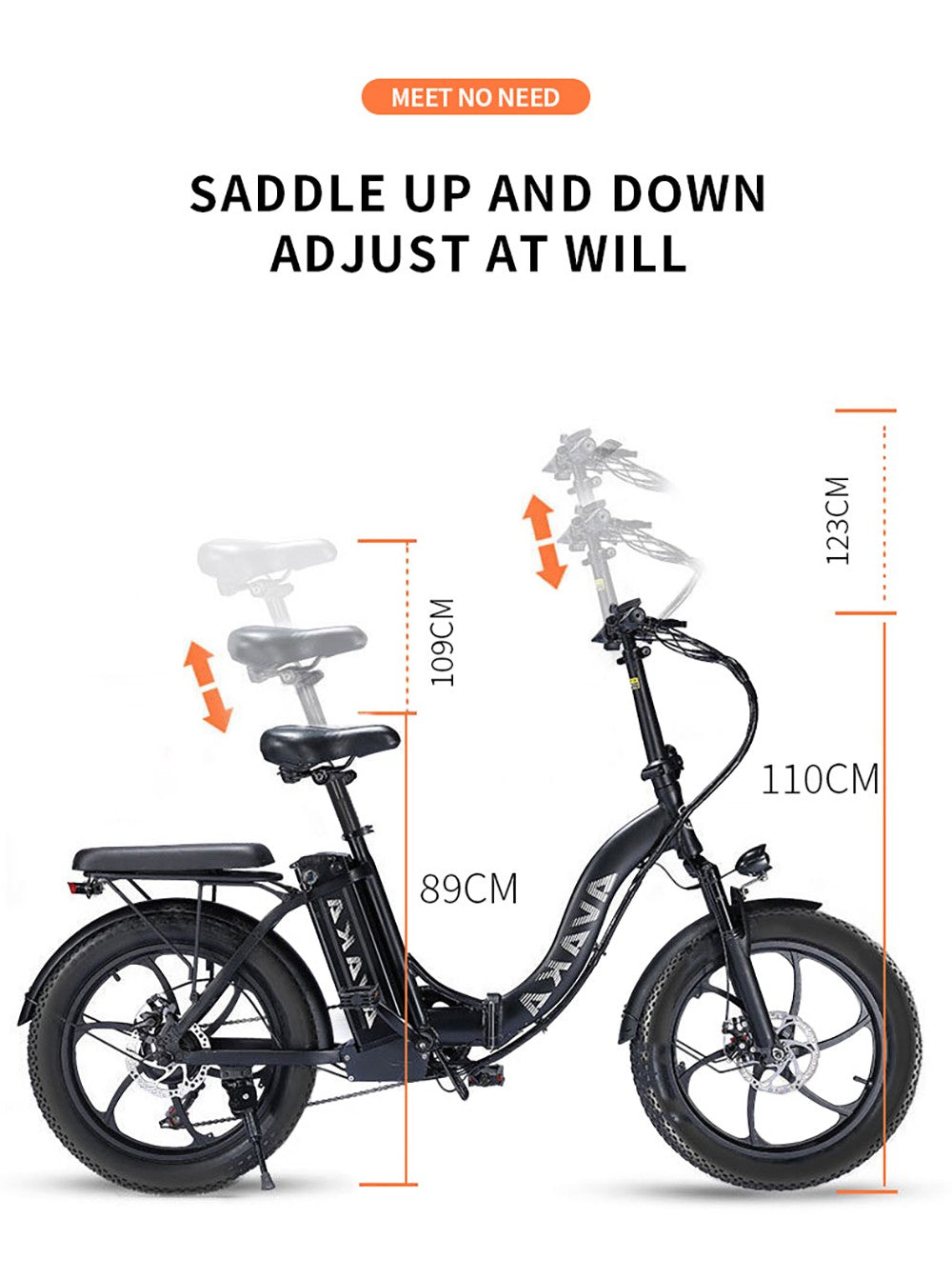Bicicleta Eléctrica Plegable AVAKA BZ20 PLUS, neumáticos gruesos de 20*3.0 pulgadas, motor sin escobillas de 500W, velocidad máxima de 25 km/h, batería de 48V 18.2Ah, autonomía de 100 km, carga máxima de 120 kg, doble freno de disco, cambio Shimano de 7 velocidades, impermeable IP54, pantalla LCD, rueda de una sola pieza - Negra.