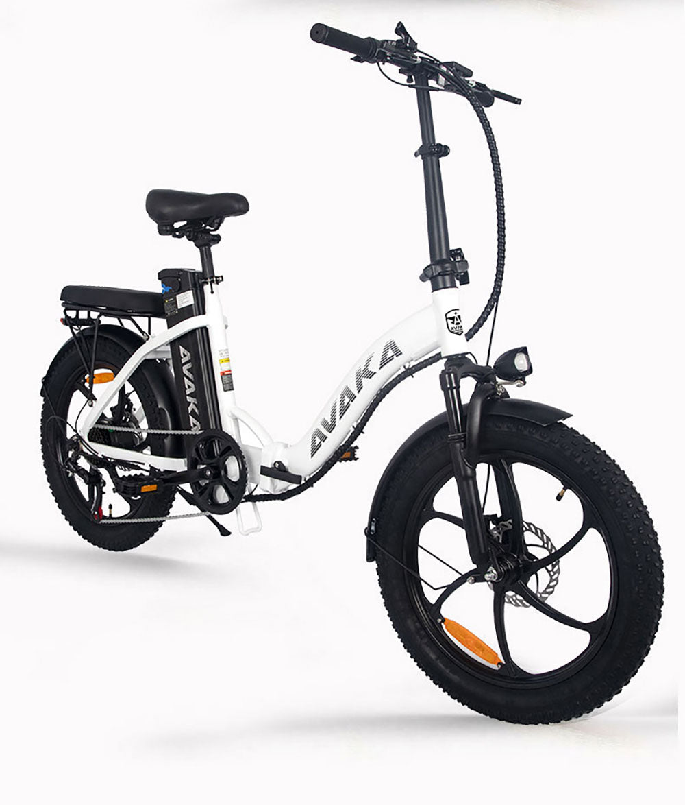 Bicicleta Eléctrica Plegable AVAKA BZ20 PLUS, neumáticos gruesos de 20*3.0 pulgadas, motor sin escobillas de 500W, velocidad máxima de 25 km/h, batería de 48V 18.2Ah, autonomía de 100 km, carga máxima de 120 kg, doble freno de disco, cambio Shimano de 7 velocidades, impermeable IP54, pantalla LCD, rueda de una sola pieza - Negra.