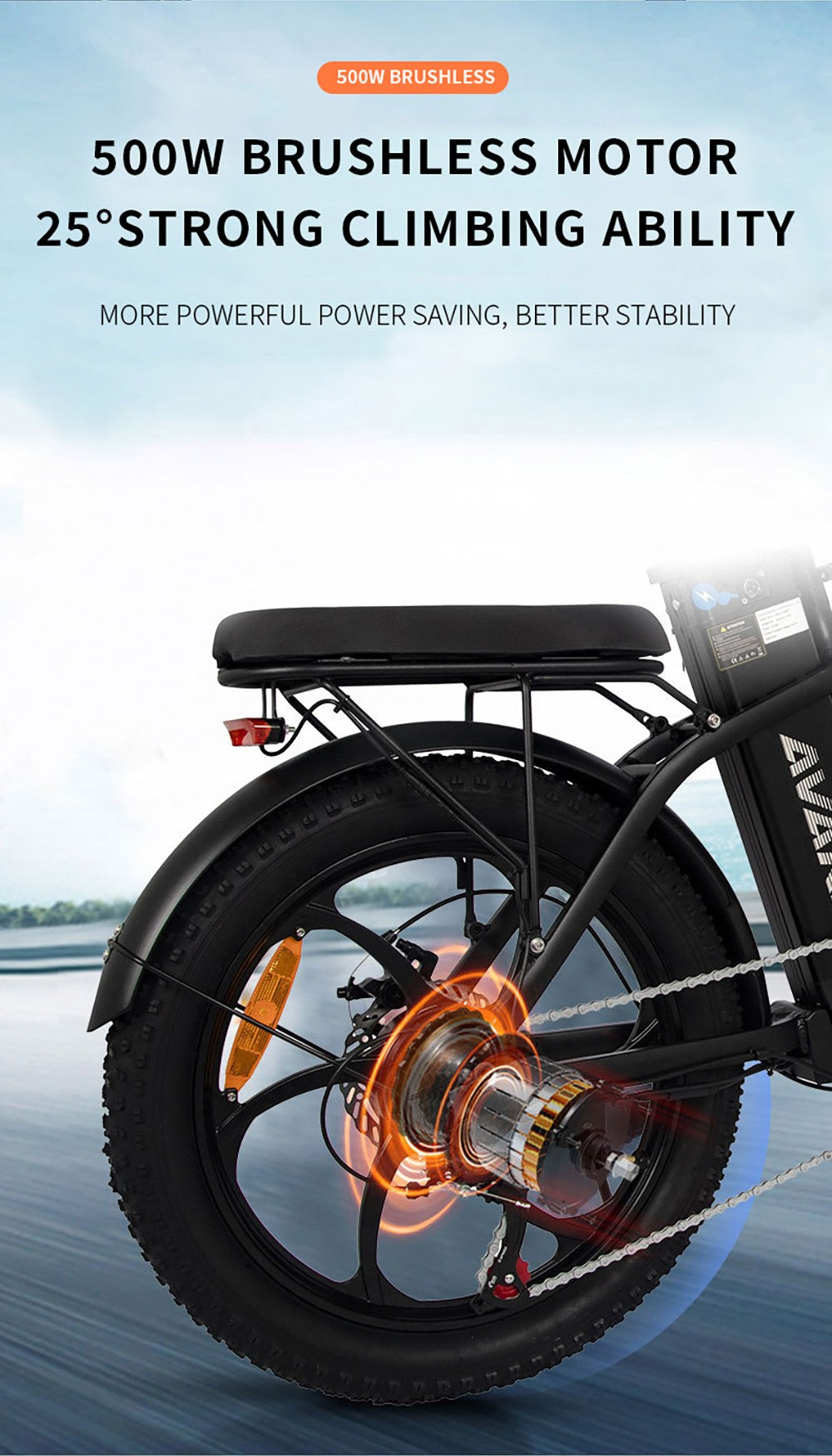 Bicicleta Eléctrica Plegable AVAKA BZ20 PLUS, neumáticos gruesos de 20*3.0 pulgadas, motor sin escobillas de 500W, velocidad máxima de 25 km/h, batería de 48V 18.2Ah, autonomía de 100 km, carga máxima de 120 kg, doble freno de disco, cambio Shimano de 7 velocidades, impermeable IP54, pantalla LCD, rueda de una sola pieza - Negra.