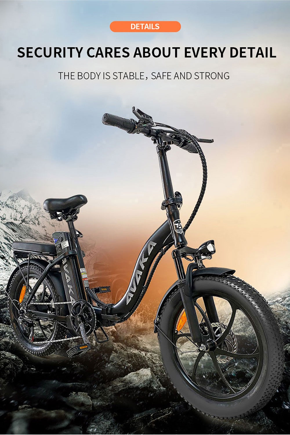 Bicicleta Eléctrica Plegable AVAKA BZ20 PLUS, neumáticos gruesos de 20*3.0 pulgadas, motor sin escobillas de 500W, velocidad máxima de 25 km/h, batería de 48V 18.2Ah, autonomía de 100 km, carga máxima de 120 kg, doble freno de disco, cambio Shimano de 7 velocidades, impermeable IP54, pantalla LCD, rueda de una sola pieza - Negra.