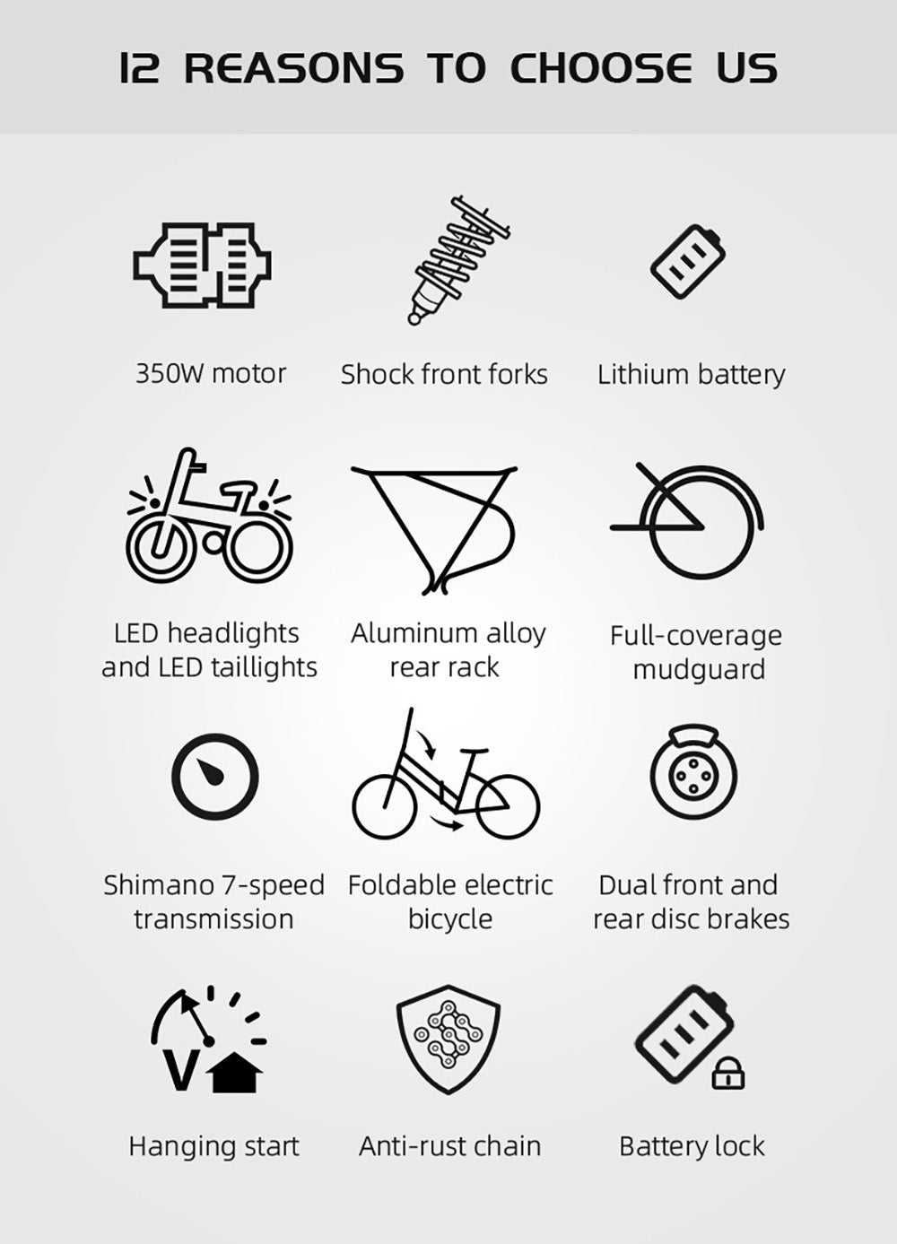 AVAKA K300 Folding Electric Bike, 350W Motor, 36V 16Ah Battery, 20*3.0 inch Tires, 31km/h Max Speed, 100km Range, Front & Rear Disc Brakes, LCD Display, SHIMANO 7-speed - White
