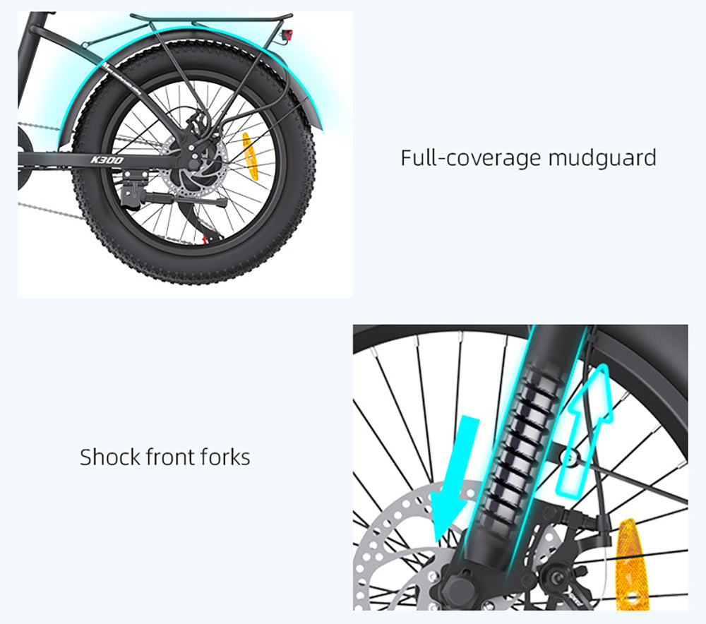 AVAKA K300 Folding Electric Bike, 350W Motor, 36V 16Ah Battery, 20*3.0 inch Tires, 31km/h Max Speed, 100km Range, Front & Rear Disc Brakes, LCD Display, SHIMANO 7-speed - White
