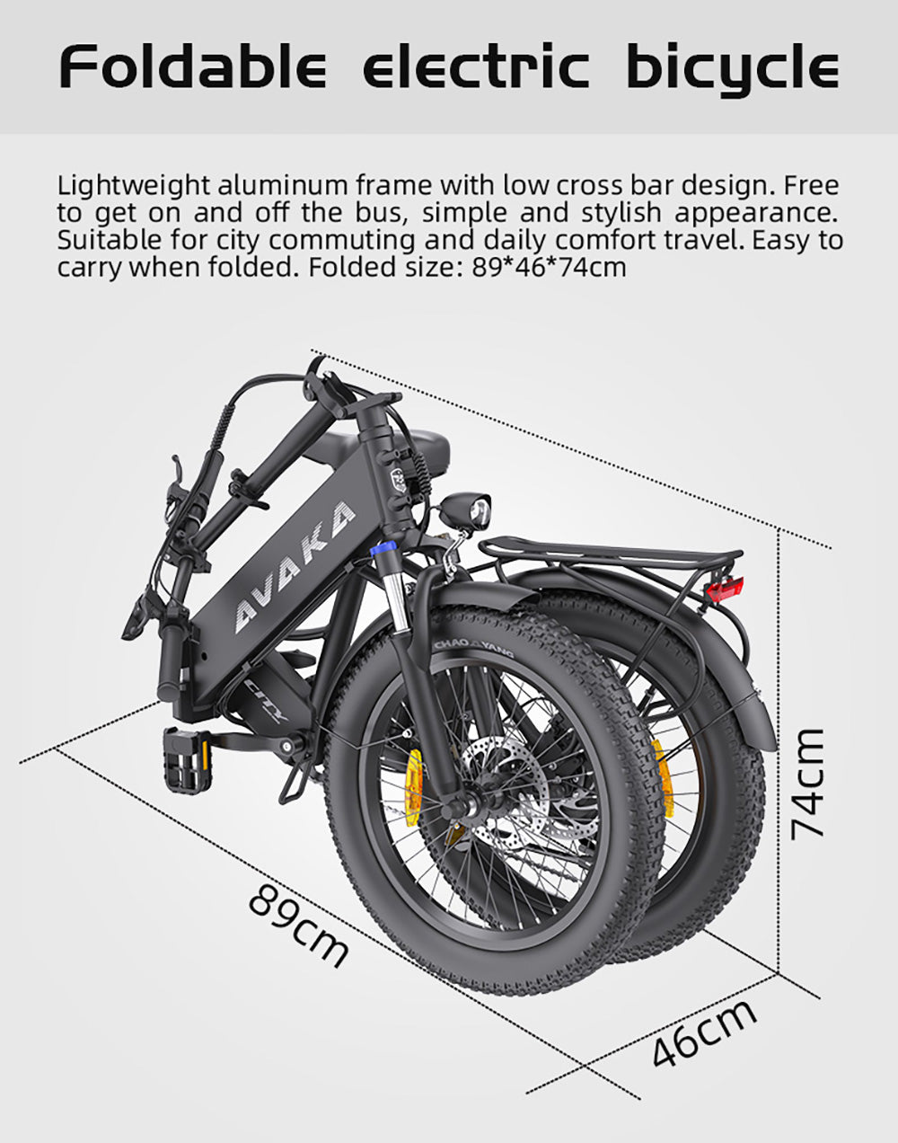 AVAKA K300 Folding Electric Bike, 350W Motor, 36V 16Ah Battery, 20*3.0 inch Tires, 31km/h Max Speed, 100km Range, Front & Rear Disc Brakes, LCD Display, SHIMANO 7-speed - White