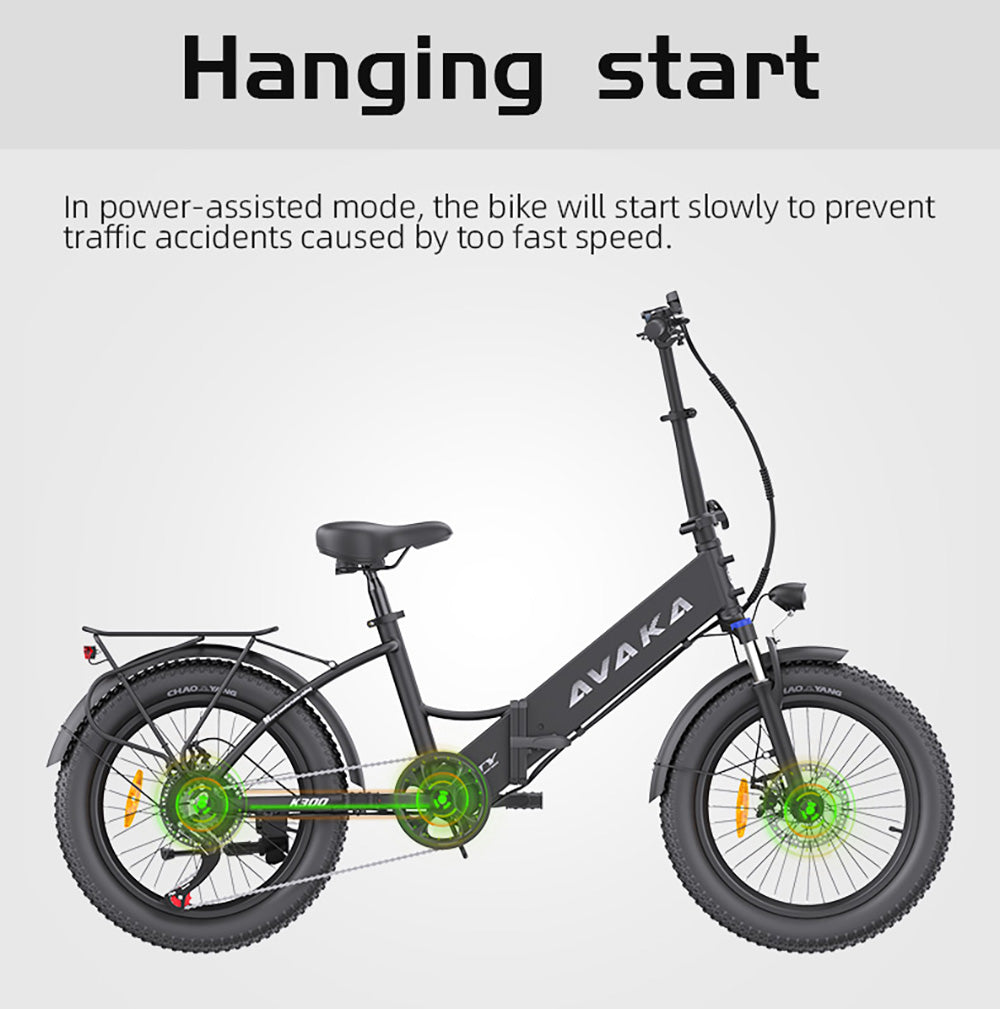 AVAKA K300 Folding Electric Bike, 350W Motor, 36V 16Ah Battery, 20*3.0 inch Tires, 31km/h Max Speed, 100km Range, Front & Rear Disc Brakes, LCD Display, SHIMANO 7-speed - White