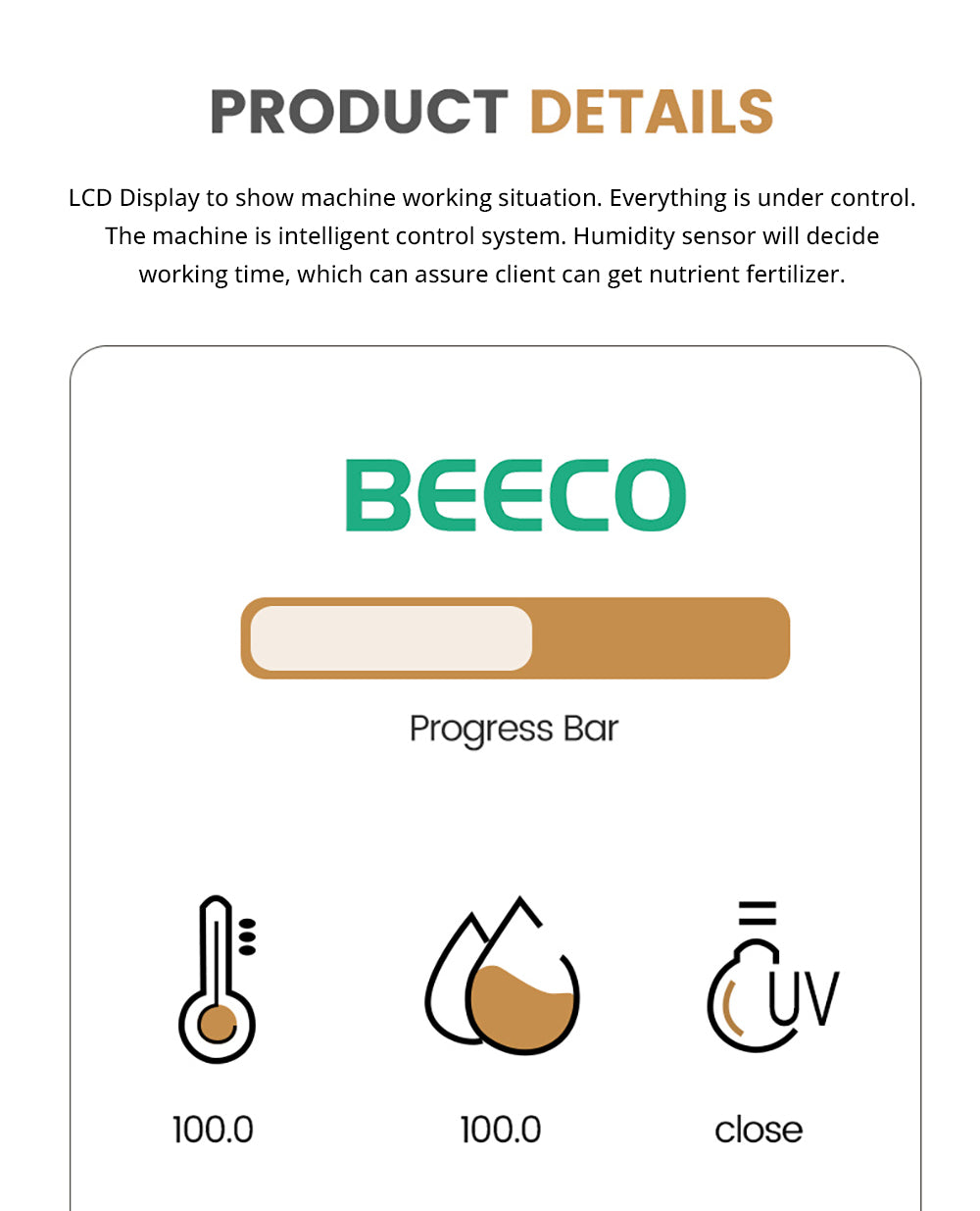 Compostador de cocina BEECO HQD-314Pro, capacidad de 3,3 L, convierte los residuos en fertilizante natural, luz UVC integrada, bloqueo infantil, pantalla LCD.