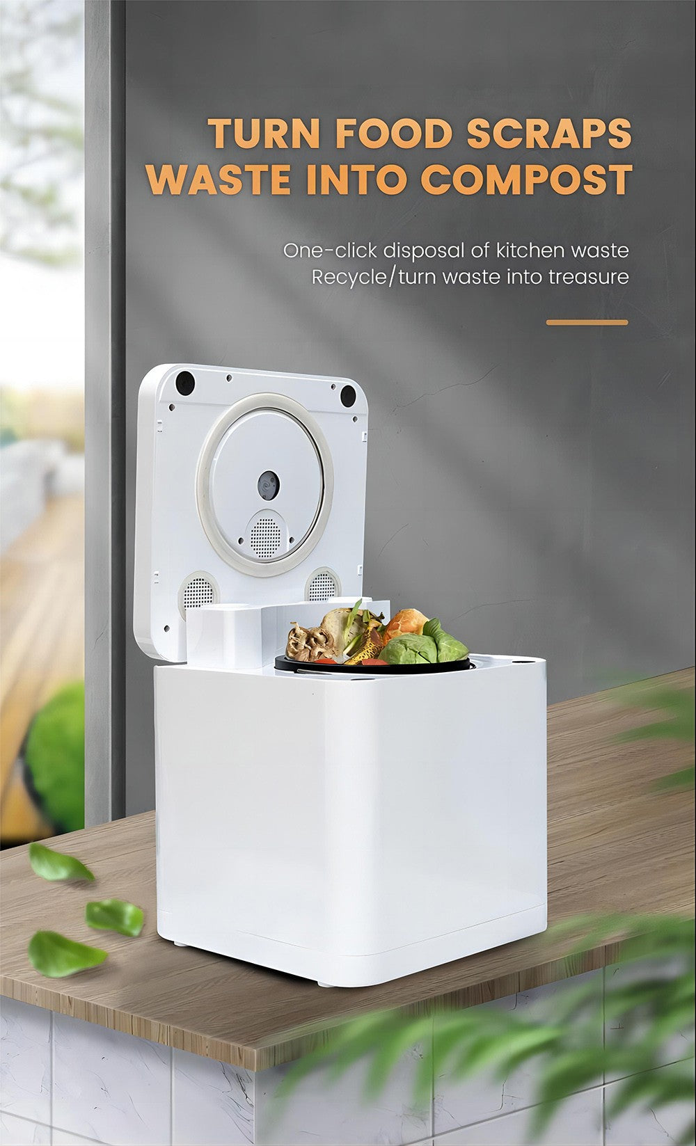 Compostador de cocina BEECO HQD-314Pro, capacidad de 3,3 L, convierte los residuos en fertilizante natural, luz UVC integrada, bloqueo infantil, pantalla LCD.