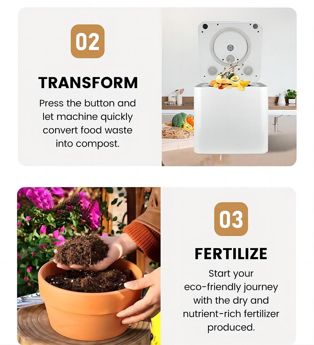 Compostador de cocina BEECO HQD-314Pro, capacidad de 3,3 L, convierte los residuos en fertilizante natural, luz UVC integrada, bloqueo infantil, pantalla LCD.