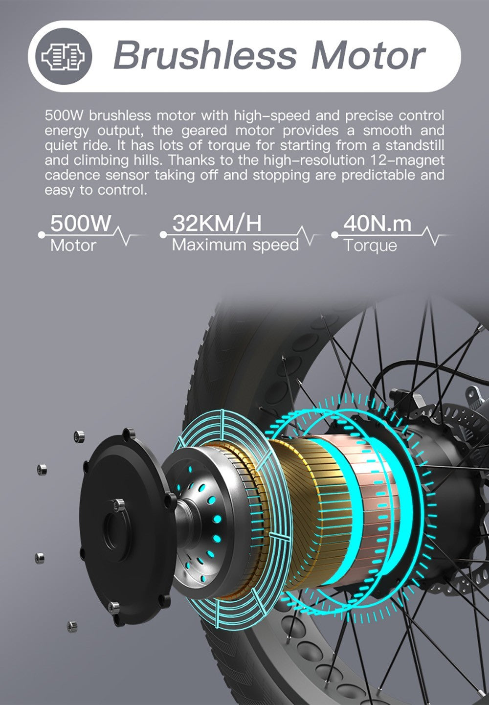 Bezior M3 Elektrofahrrad, 48V 500W Motor, 32km/h Höchstgeschwindigkeit, 10,4Ah Akku, 60km Reichweite, 26*2,1'' CST Reifen, Shimano 7-Gang-Schaltung – Schwarz