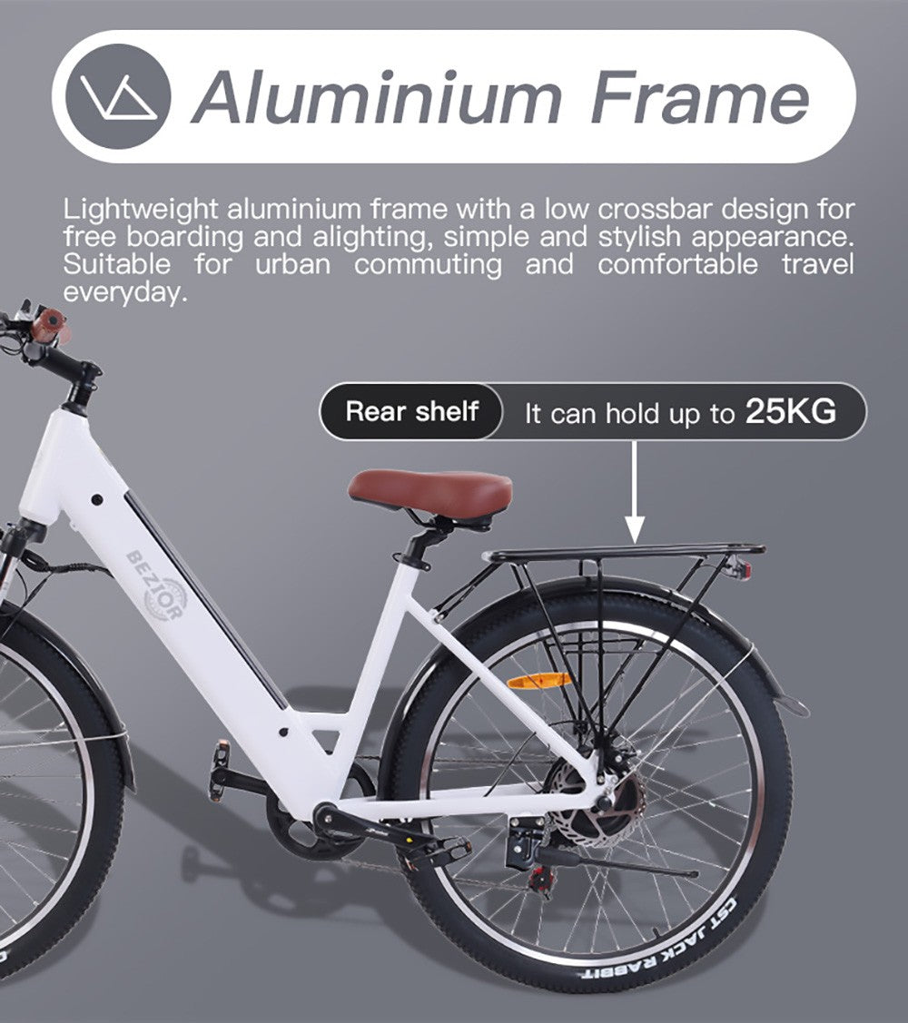 Bezior M3 Elektrofahrrad, 48V 500W Motor, 32km/h Höchstgeschwindigkeit, 10,4Ah Akku, 60km Reichweite, 26*2,1'' CST Reifen, Shimano 7-Gang-Schaltung – Schwarz
