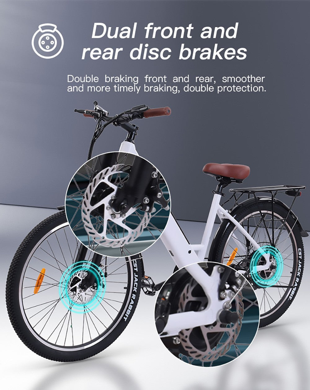 Bezior M3 Elektrofahrrad, 48V 500W Motor, 32km/h Höchstgeschwindigkeit, 10,4Ah Akku, 60km Reichweite, 26*2,1'' CST Reifen, Shimano 7-Gang-Schaltung – Schwarz