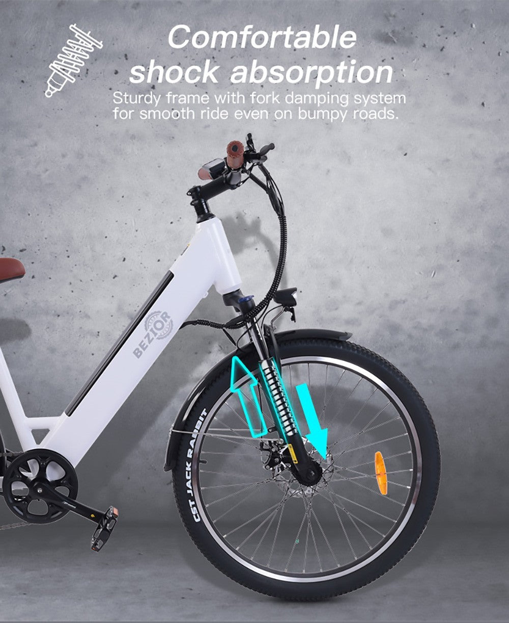 Bezior M3 Elektrofahrrad, 48V 500W Motor, 32km/h Höchstgeschwindigkeit, 10,4Ah Akku, 60km Reichweite, 26*2,1'' CST Reifen, Shimano 7-Gang-Schaltung – Schwarz