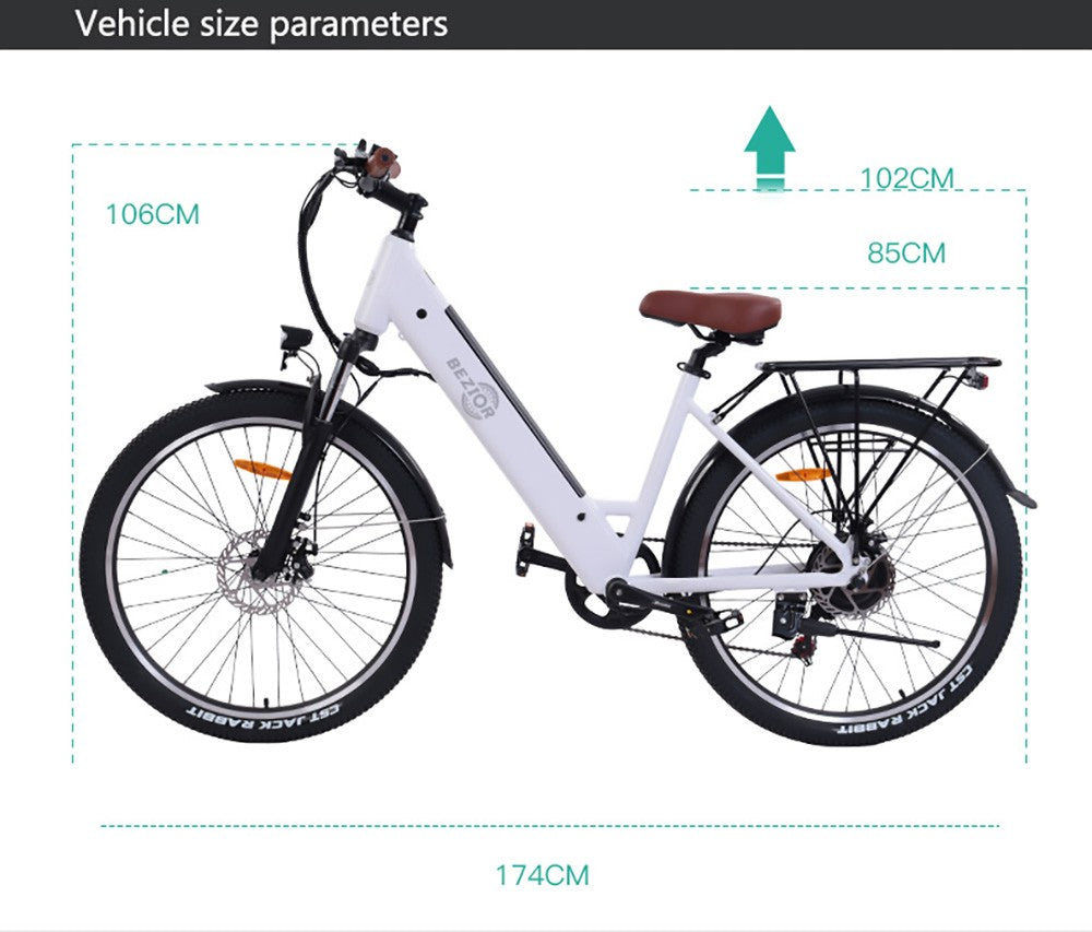 Bezior M3 Elektrofahrrad, 48V 500W Motor, 32km/h Höchstgeschwindigkeit, 10,4Ah Akku, 60km Reichweite, 26*2,1'' CST Reifen, Shimano 7-Gang-Schaltung – Schwarz