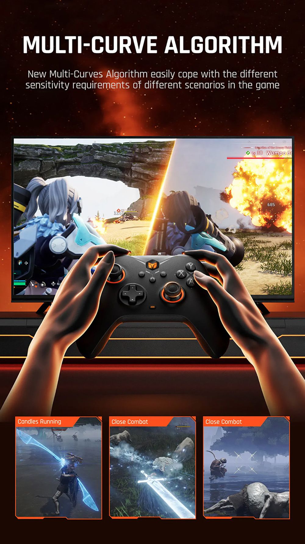 BIGBIG WON GALE HALL Mando inalámbrico para juegos, 3 modos de conexión, joysticks y gatillos Hall, compatible con Switch / PC / iOS / Android