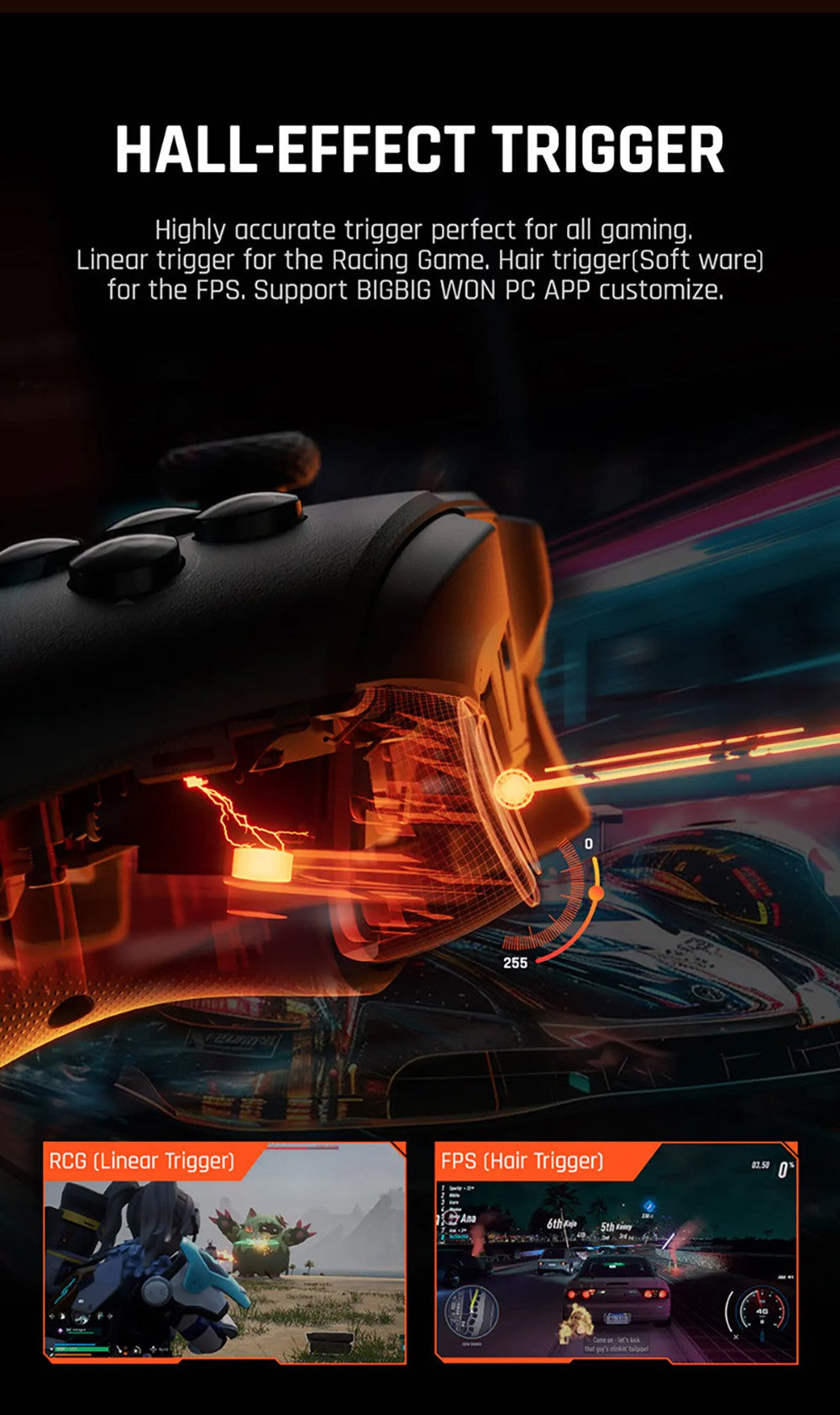 BIGBIG WON GALE HALL Mando inalámbrico para juegos, 3 modos de conexión, joysticks y gatillos Hall, compatible con Switch / PC / iOS / Android