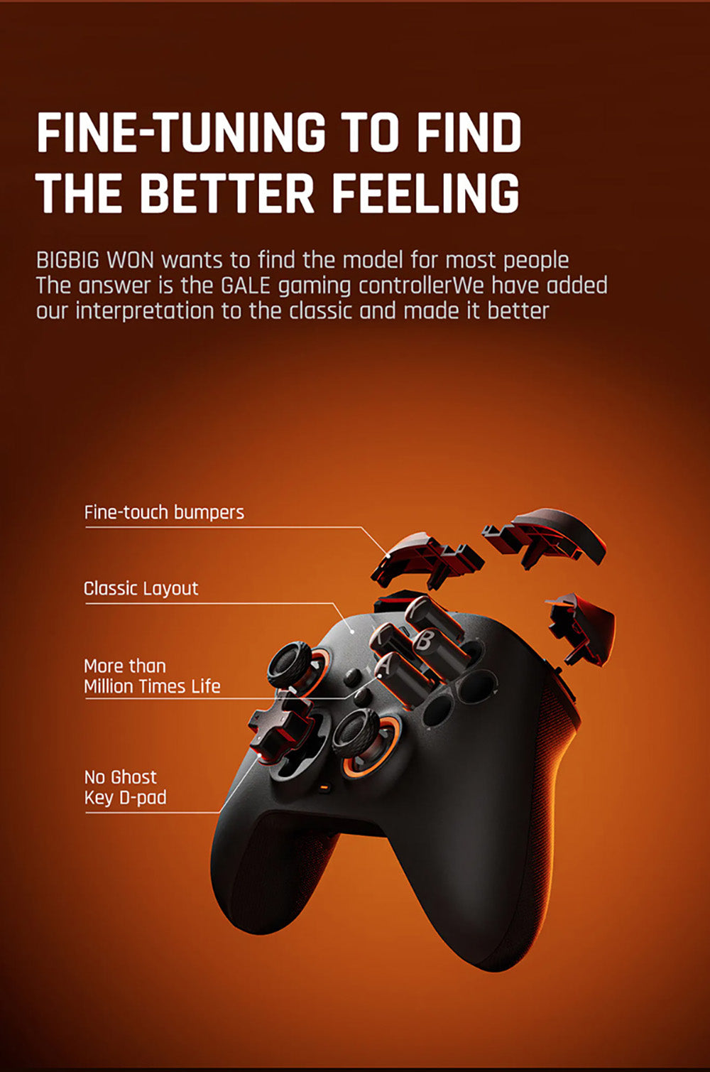 BIGBIG WON GALE HALL Mando inalámbrico para juegos, 3 modos de conexión, joysticks y gatillos Hall, compatible con Switch / PC / iOS / Android