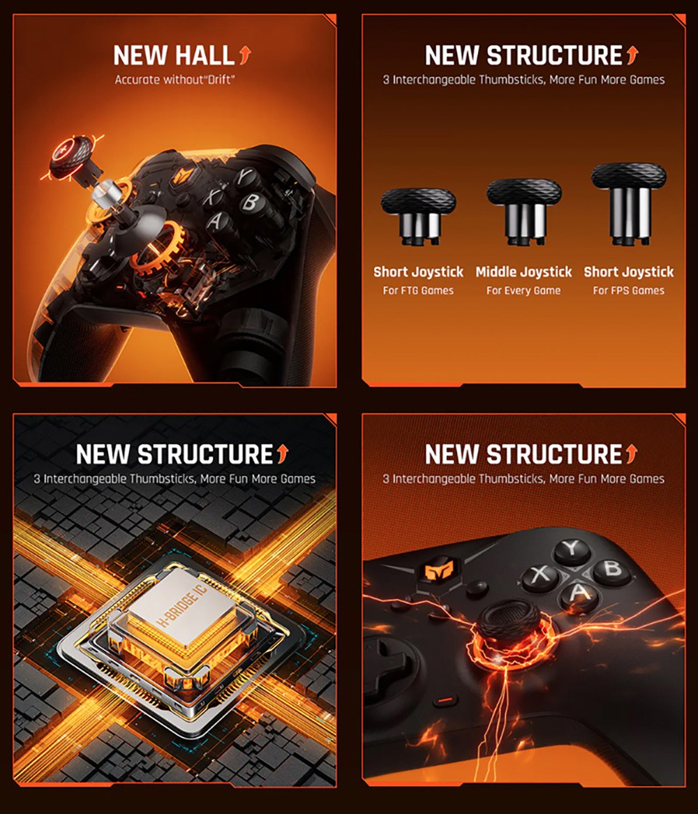 BIGBIG WON GALE HALL Mando inalámbrico para juegos, 3 modos de conexión, joysticks y gatillos Hall, compatible con Switch / PC / iOS / Android
