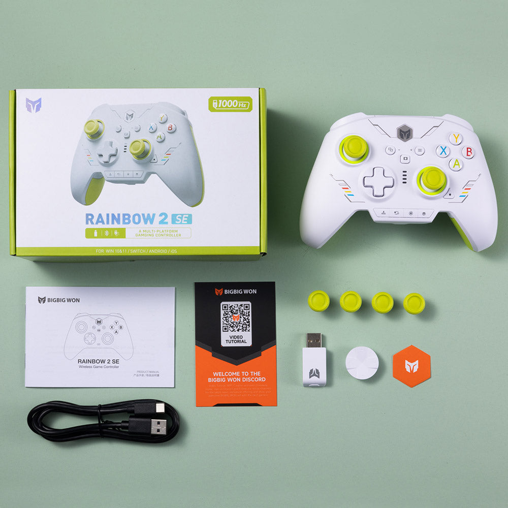 BIGBIG WON Rainbow 2 SE Gamecontroller, Hall-Effekt-Trigger, 12-Bit-ADC, 4- und 8-Wege-D-Pads, kompatibel mit Switch, PC, Android und iOS – Grün