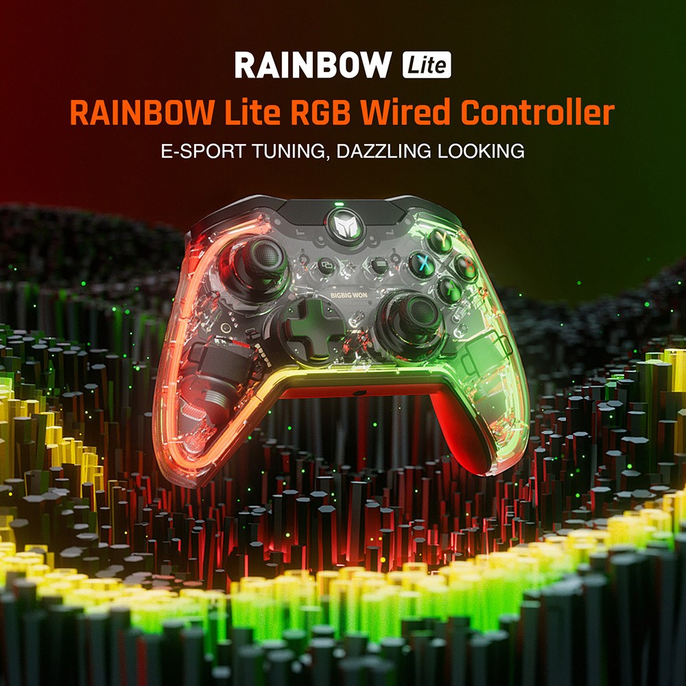 Mando para juegos con cable BIGBIG WON Rainbow Lite, luz RGB, botones personalizables, compatible con Switch / PC con Windows 10 y 11.