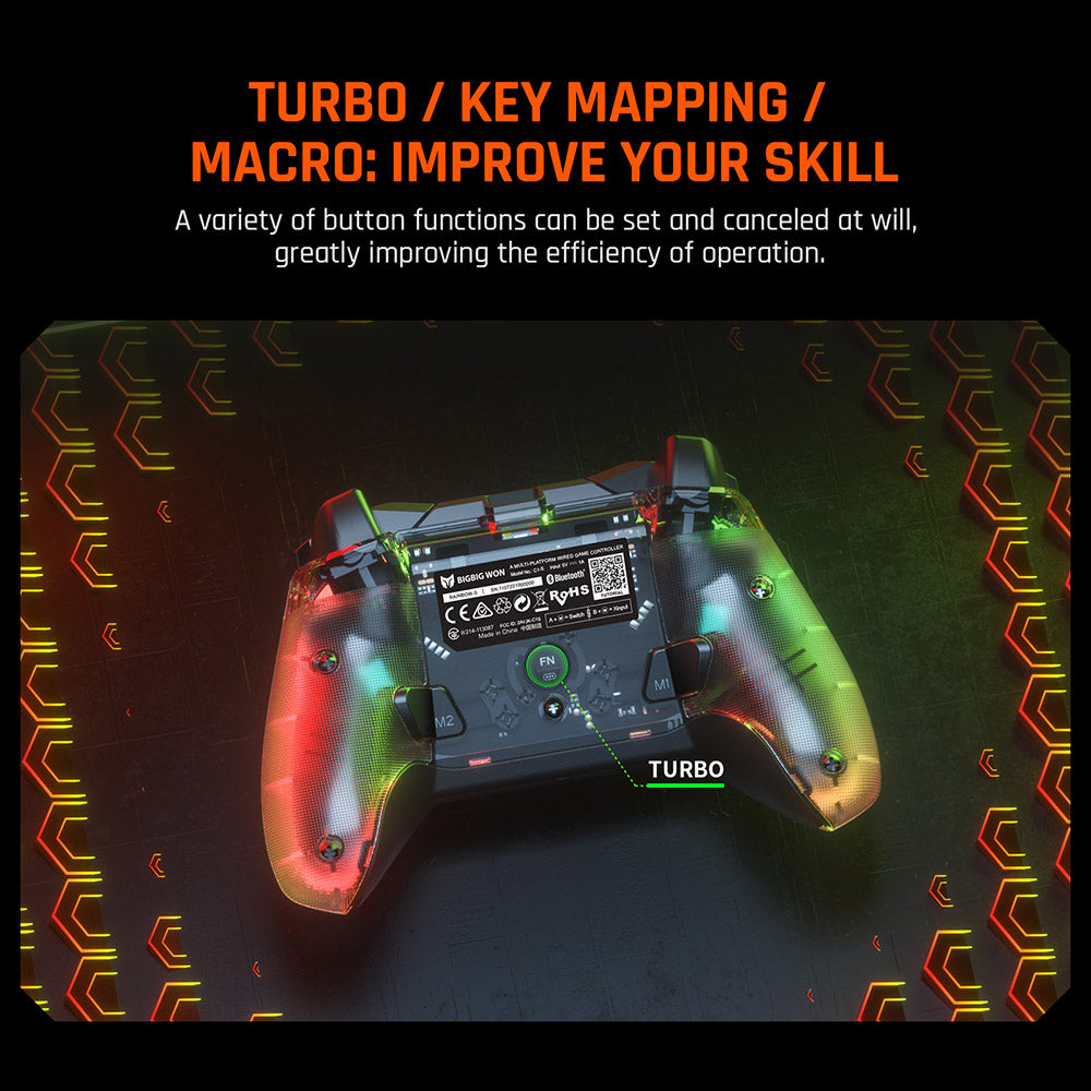 Mando para juegos con cable BIGBIG WON Rainbow Lite, luz RGB, botones personalizables, compatible con Switch / PC con Windows 10 y 11.