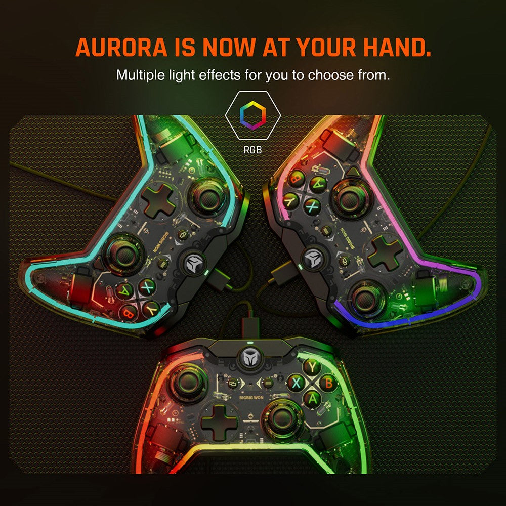 Mando para juegos con cable BIGBIG WON Rainbow Lite, luz RGB, botones personalizables, compatible con Switch / PC con Windows 10 y 11.
