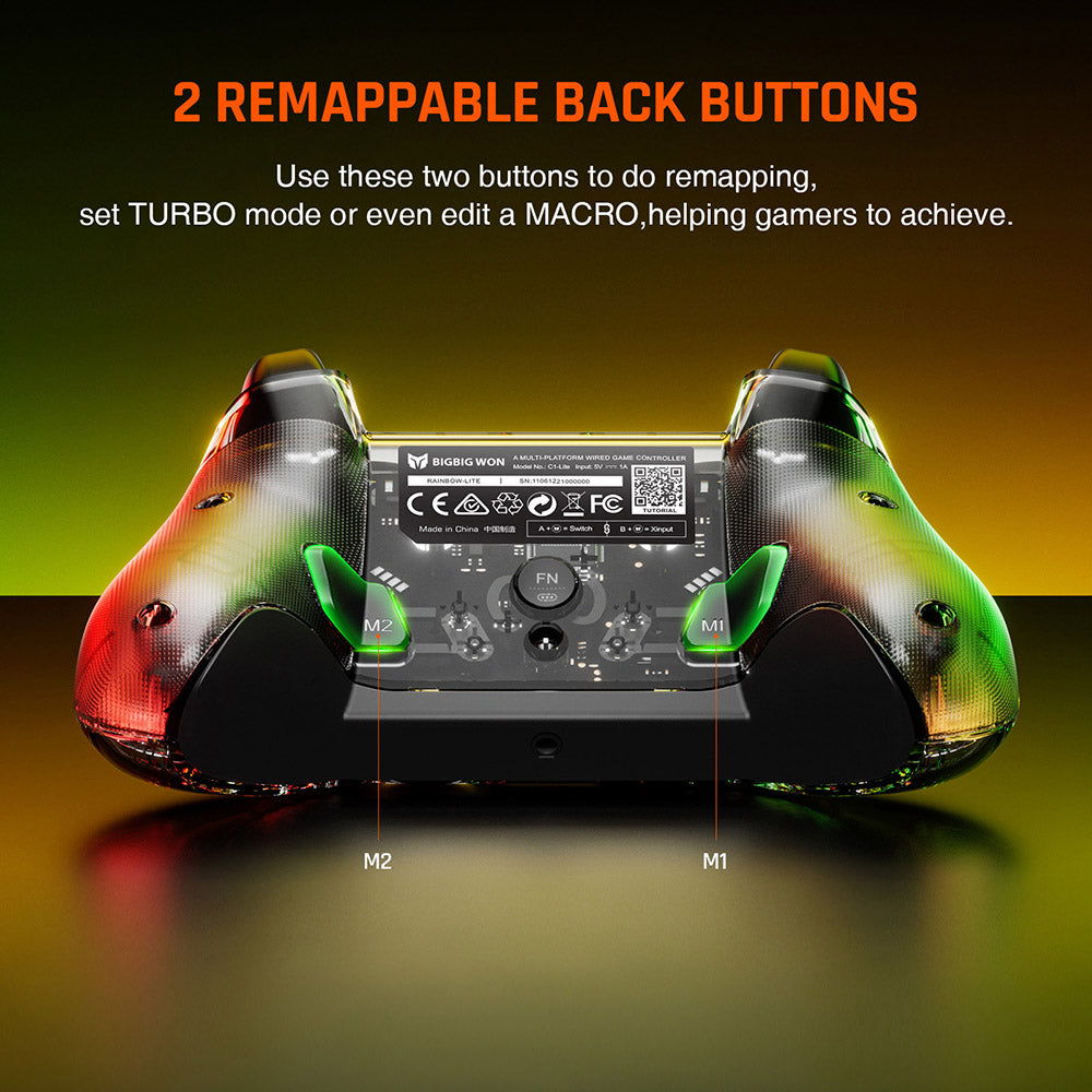 Mando para juegos con cable BIGBIG WON Rainbow Lite, luz RGB, botones personalizables, compatible con Switch / PC con Windows 10 y 11.