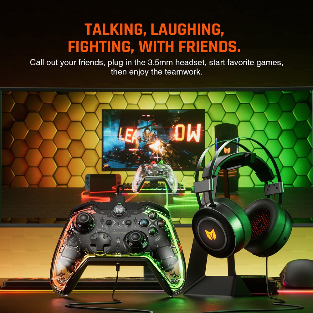 Mando para juegos con cable BIGBIG WON Rainbow Lite, luz RGB, botones personalizables, compatible con Switch / PC con Windows 10 y 11.